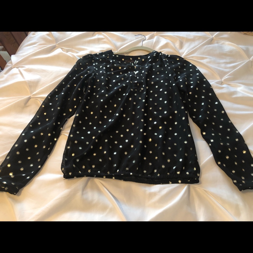The Limited sheer black blouse with gold xs